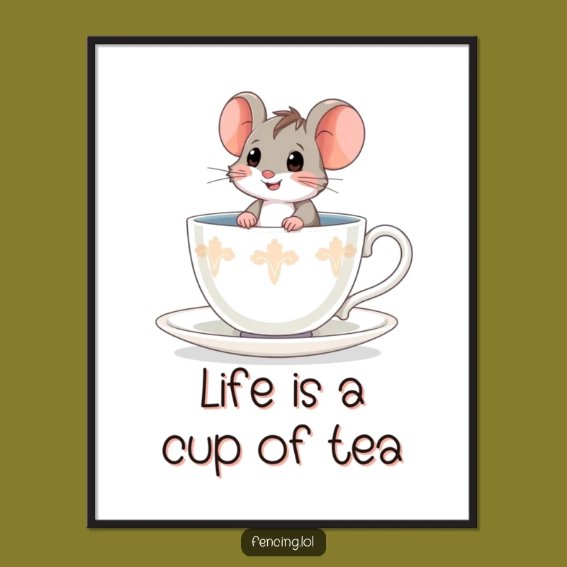 Funny Free Printable Wall Art: Brave Mouse in Teacup - Quirky Downloadable Decor