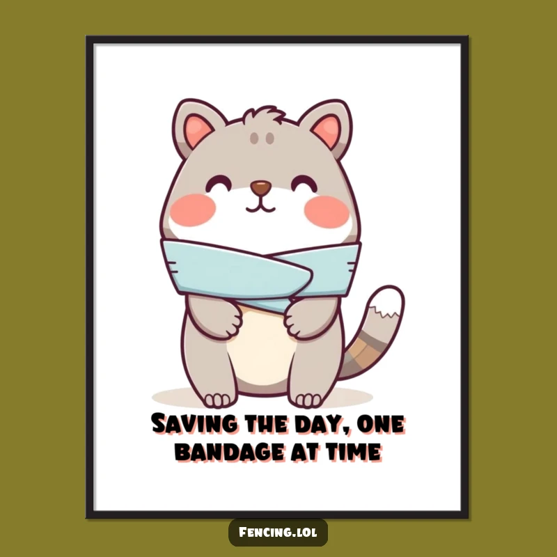 Funny Free Printable Wall Art: Cheerful Animal Bandaging Injury, Quirky Downloadable Decor