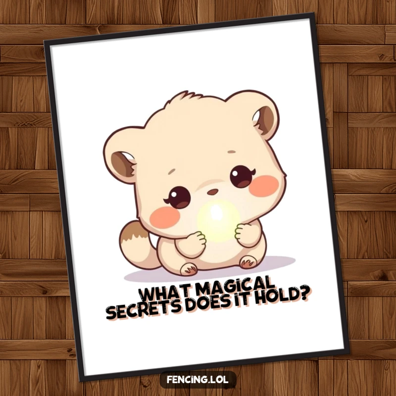 Funny Free Printable Wall Art: A cute animal intently examining a small, magical, glowing orb, sparking wonder.