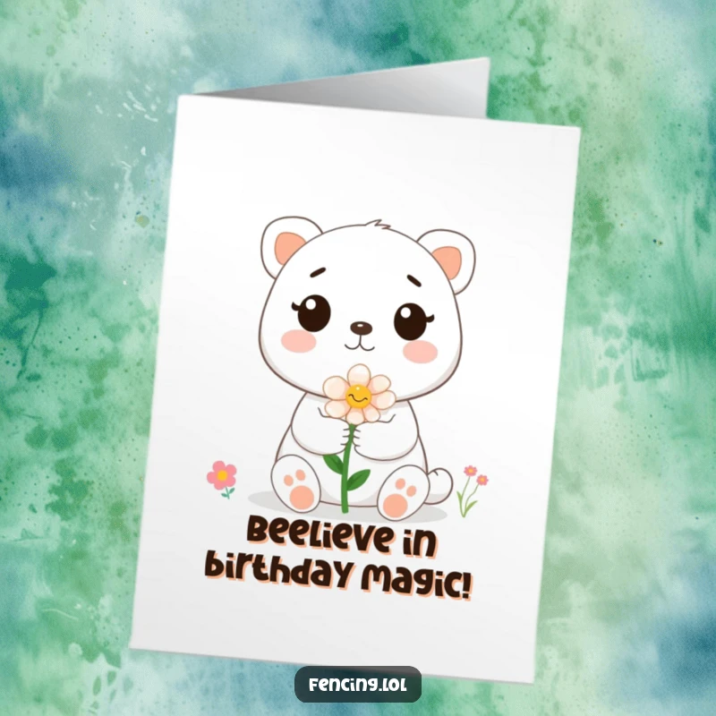 Funny Free Printable Birthday Card: A cute animal tenderly offers a bright flower to a smiling bee. Instant download.