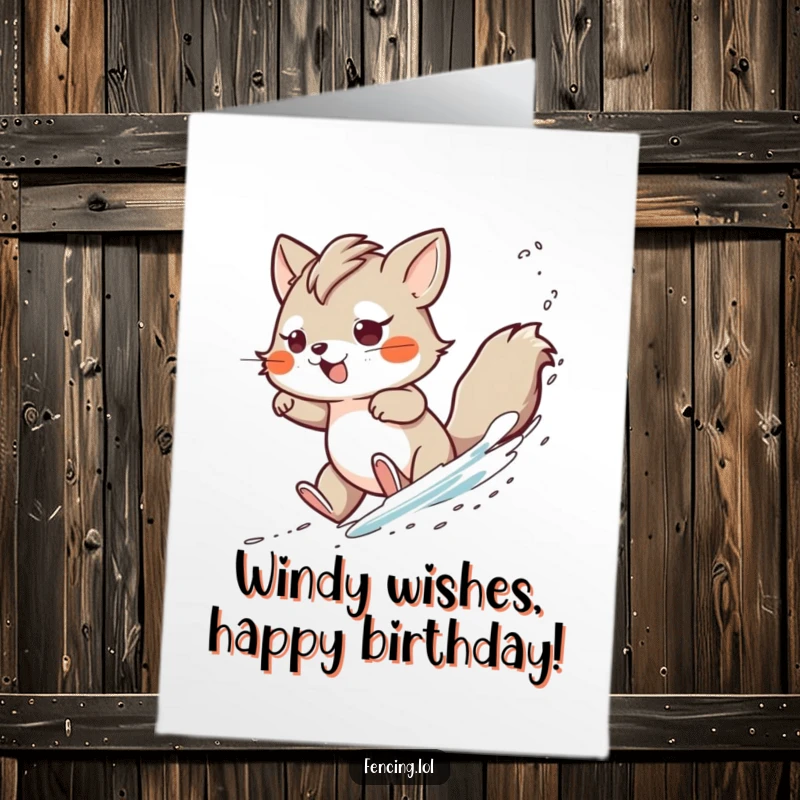 Funny Free Printable Birthday Card: Determined animal skillfully navigating through gentle winds with focus.