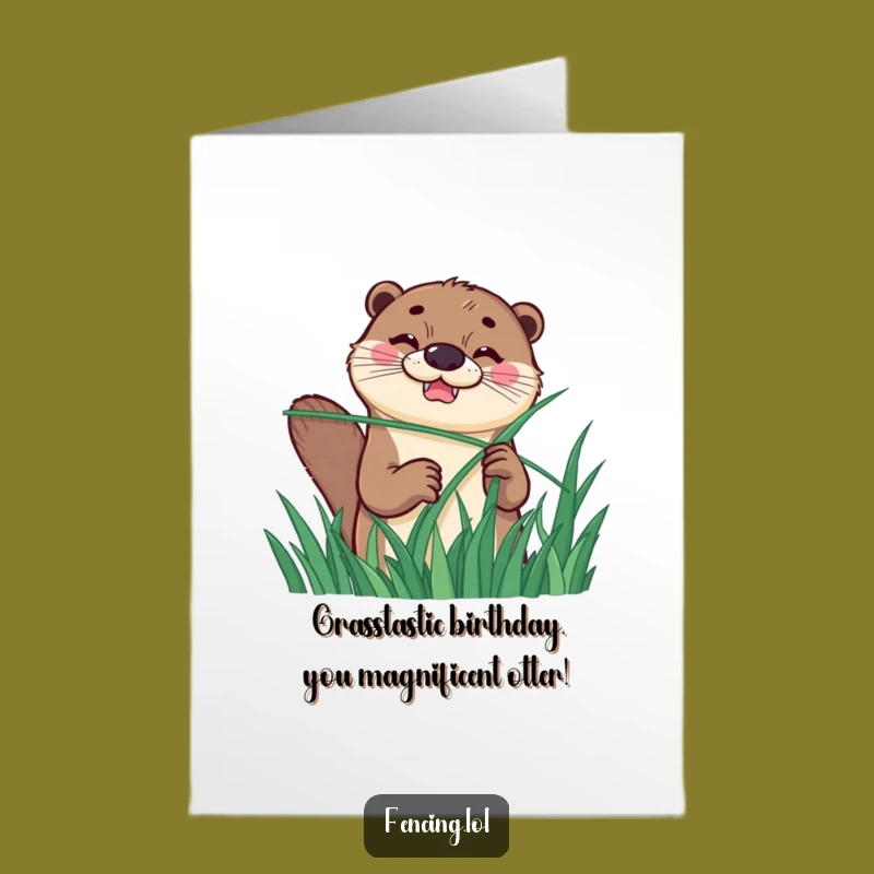 Free Printable Birthday Card: Funny Otter Grass Fencing, Hilarious Downloadable Greeting for Him or Her