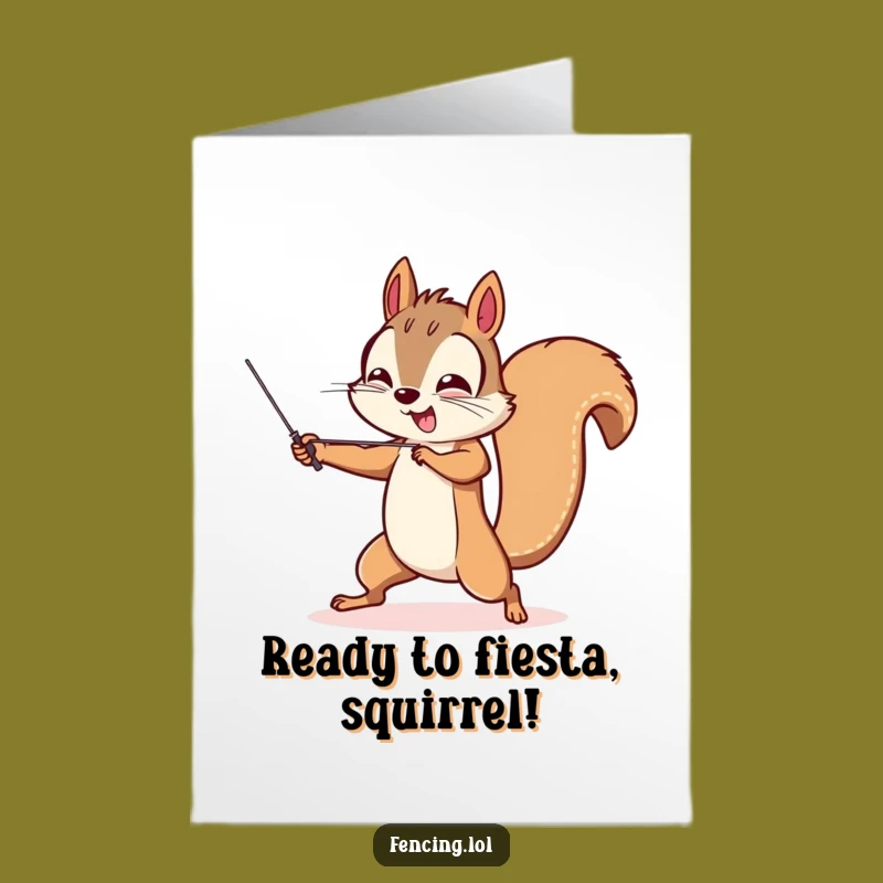 Free Printable Birthday Card: Funny Squirrel Fencer, Downloadable & Print at Home for a Playful Gift