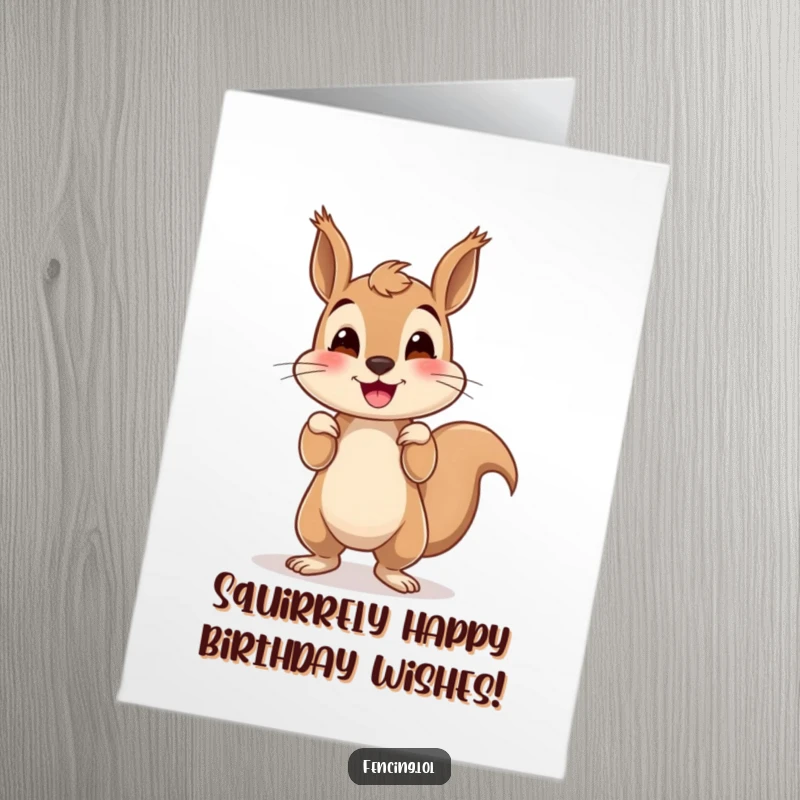 Funny Free Printable Birthday Card: Wobbly squirrel attempting a handstand with a determined, goofy grin, ready for laughs.