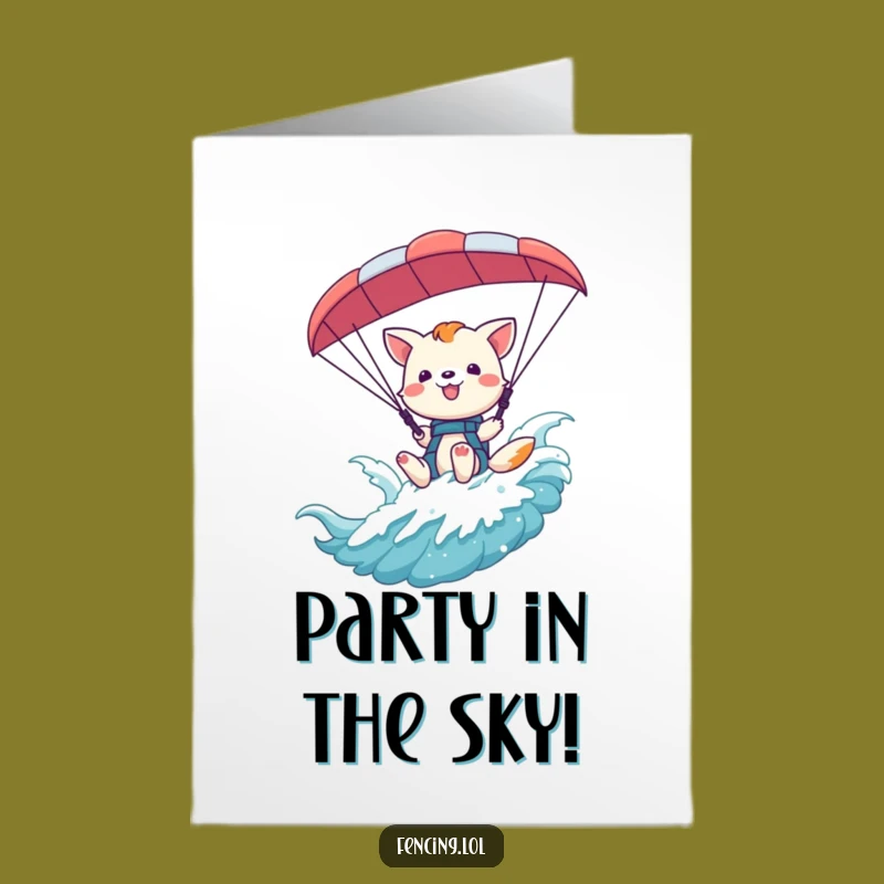 Free Printable Funny Birthday Card: Waving Animal Paragliding - Fun Downloadable Gift