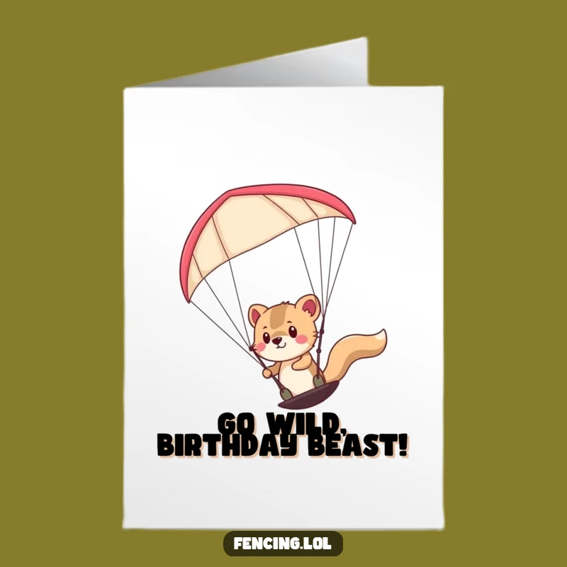 Free Printable Funny Birthday Card: Determined Animal Paragliding - Hilarious Downloadable Gift