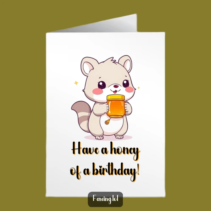 Free Printable Birthday Card: Funny Animal with Honey Jar, Downloadable Gift