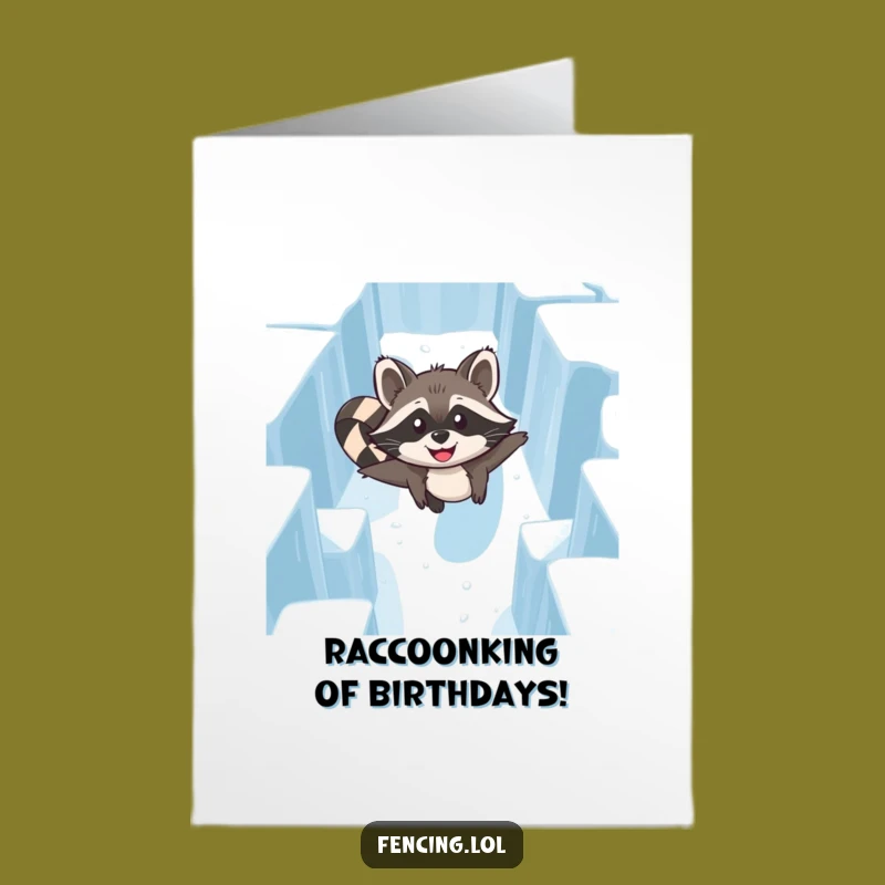 Free Printable Birthday Card: Funny Raccoon Ice Maze Adventure Downloadable Gift