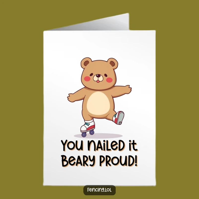 Free Printable Funny Bear Roller Skate Split Congrats Card - Impressive DIY Downloadable Gift