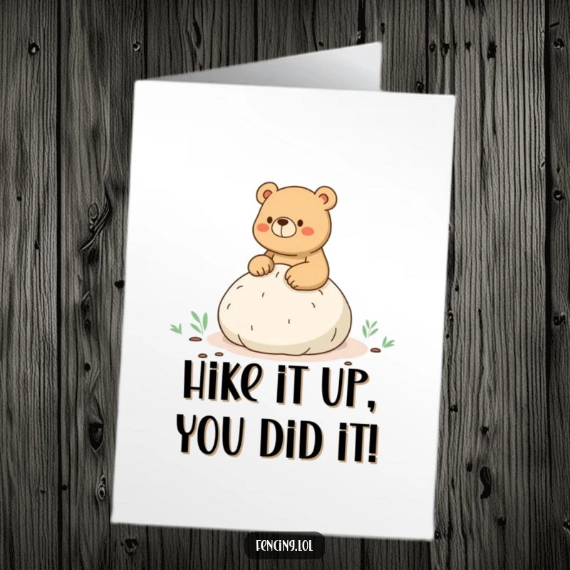 Funny Free Printable Congratulations Card: A bear sits on a whoopee cushion on a hike, surprised by the sound.