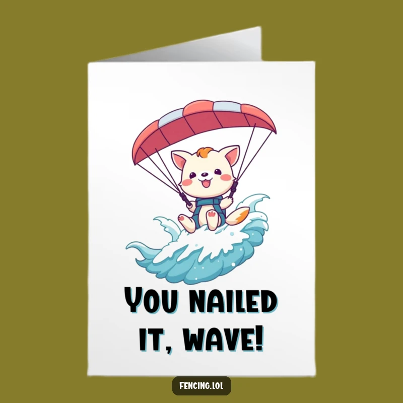 Free Printable Congrats Card: Waving Animal Paragliding - Cheerful Downloadable Greeting