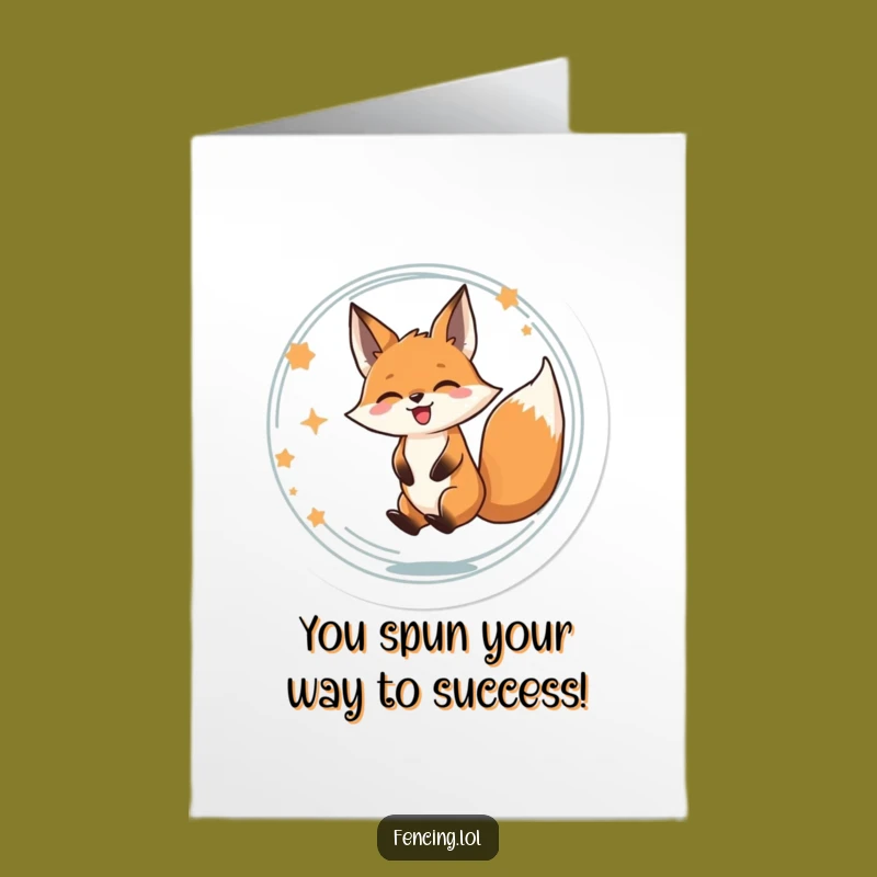 Free Printable Funny Congrats Card: Fox Spinning Celebration Downloadable Greeting