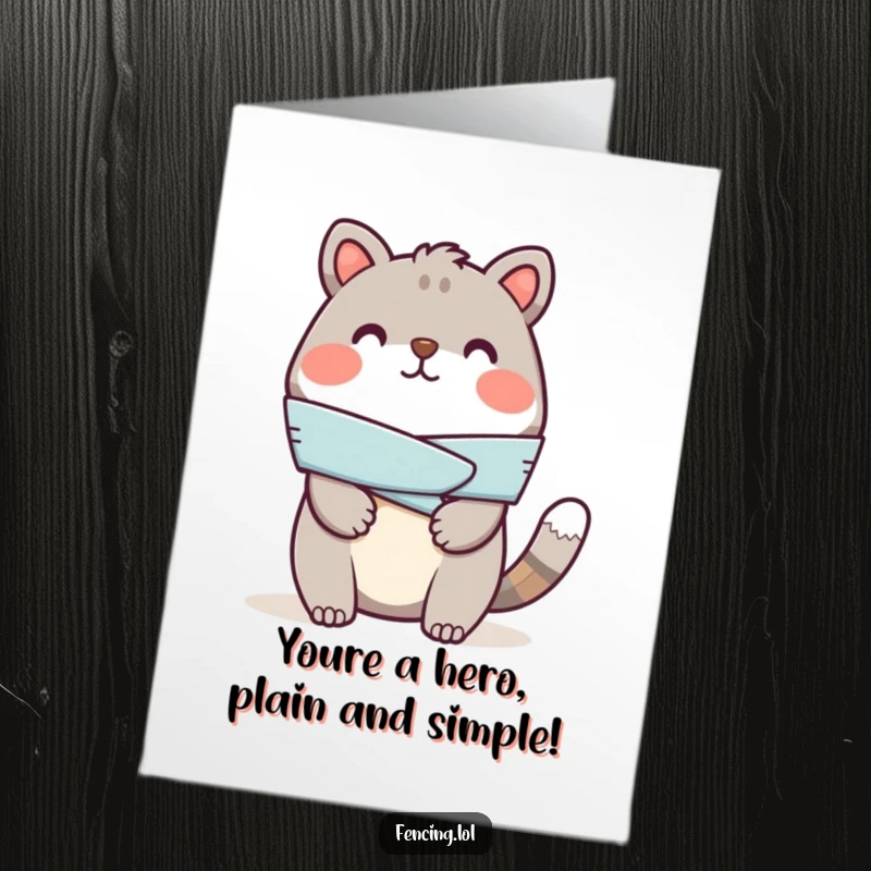 Funny Free Printable Congrats Card: A cheerful animal giving a mock injury a playful bandage.