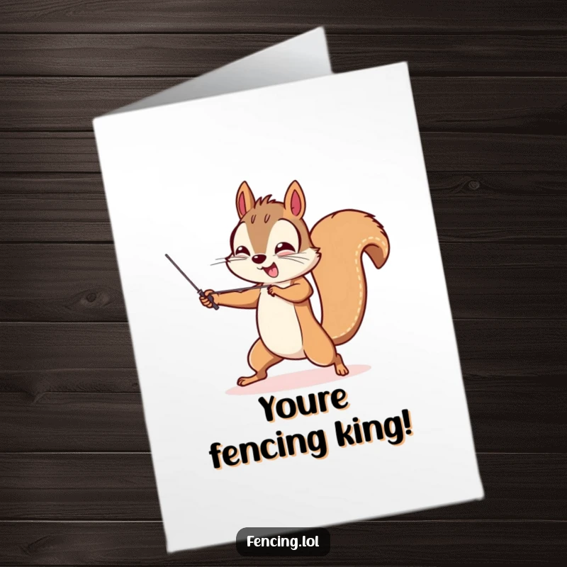 Funny Free Printable Congratulations Card: A cheerful squirrel lunging with a fencing foil, celebrating a victory with a playful spirit.