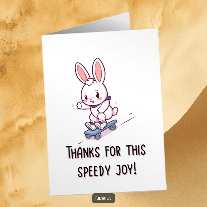 Funny Free Printable Thank You Card: Cute bunny roller skates downhill, a smooth and sweet thank you.