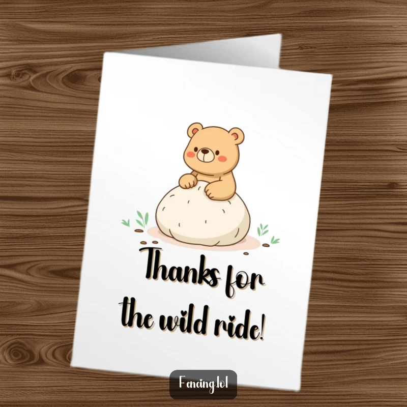 Funny Free Printable Thank You Card: A bear accidentally sits on a whoopee cushion during a hike, looking startled.