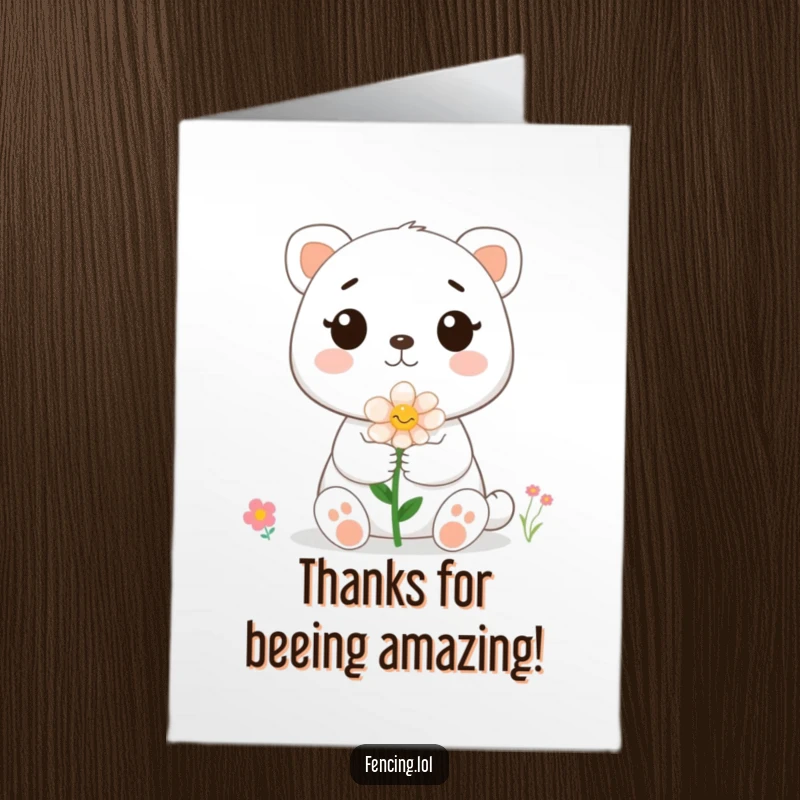 Funny Free Printable Thank You Card: A cute animal gives a flower to a busy bee, expressing heartfelt thanks. Print at home.