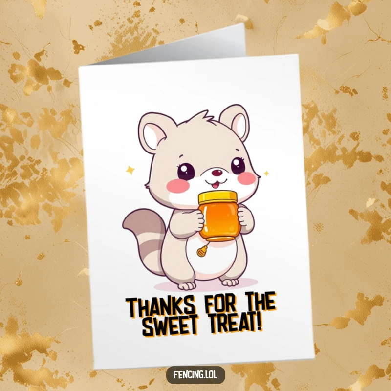 Funny Free Printable Thank You Card: Playful animal presenting a jar of delicious honey, expressing thanks.