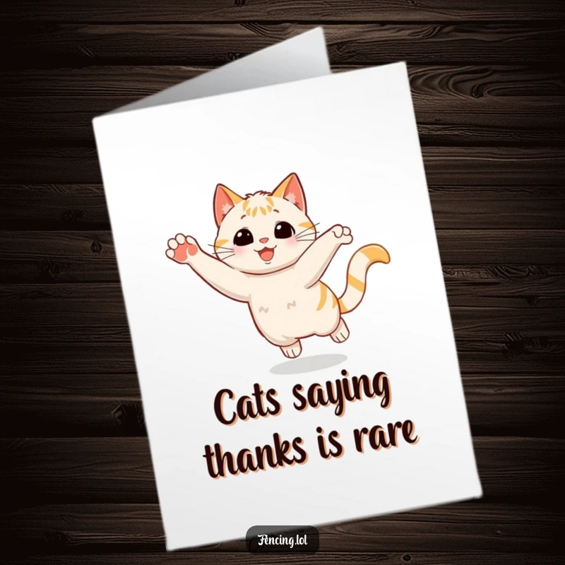 Funny Free Printable Thank You Card: Playful cat making a sudden stop with a flourish, a cat-tastic way to say thanks.