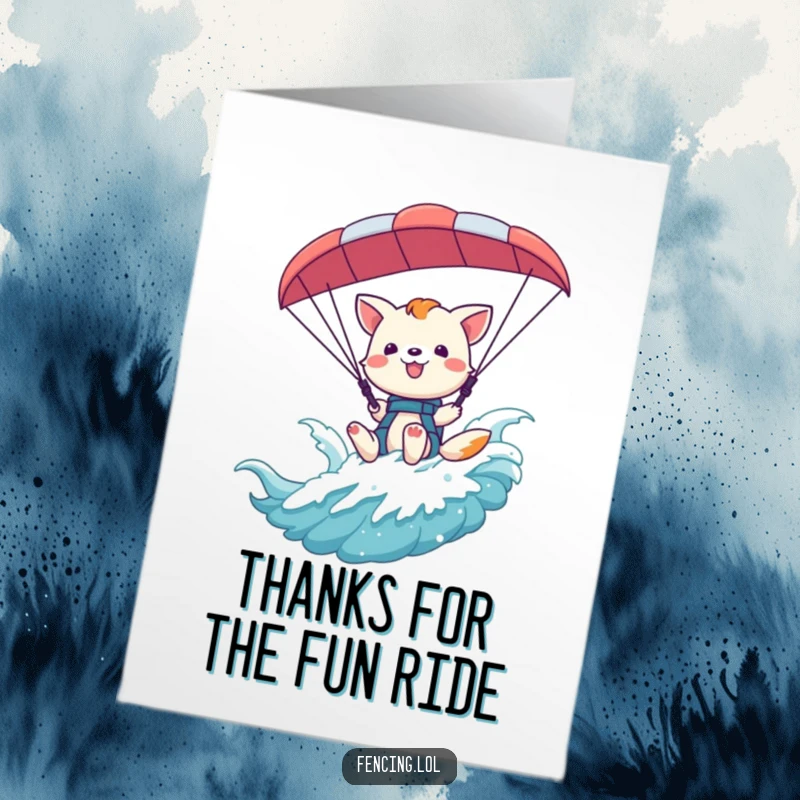 Funny Free Printable Thank You Card: A playful animal waving hello from a paraglider harness, a fun way to say thanks.
