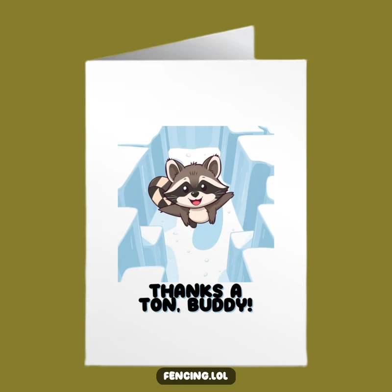 Free Printable Thank You Card: Grateful Raccoon Ice Maze Journey Downloadable Gift