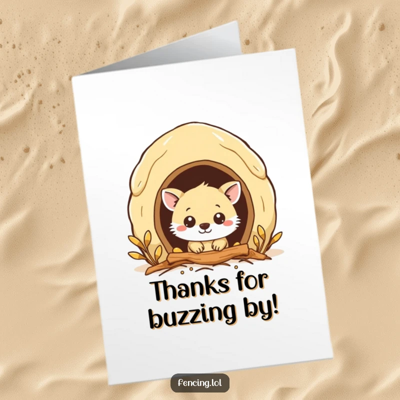 Funny Free Printable Thank You Card: Curious animal investigating a beehive entrance, a unique way to say thanks.