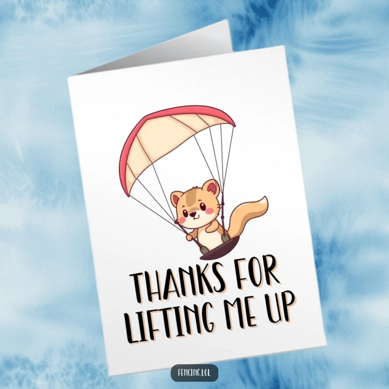 Funny Free Printable Thank You Card: Determined animal paragliding with a smile, expressing thanks from the skies.