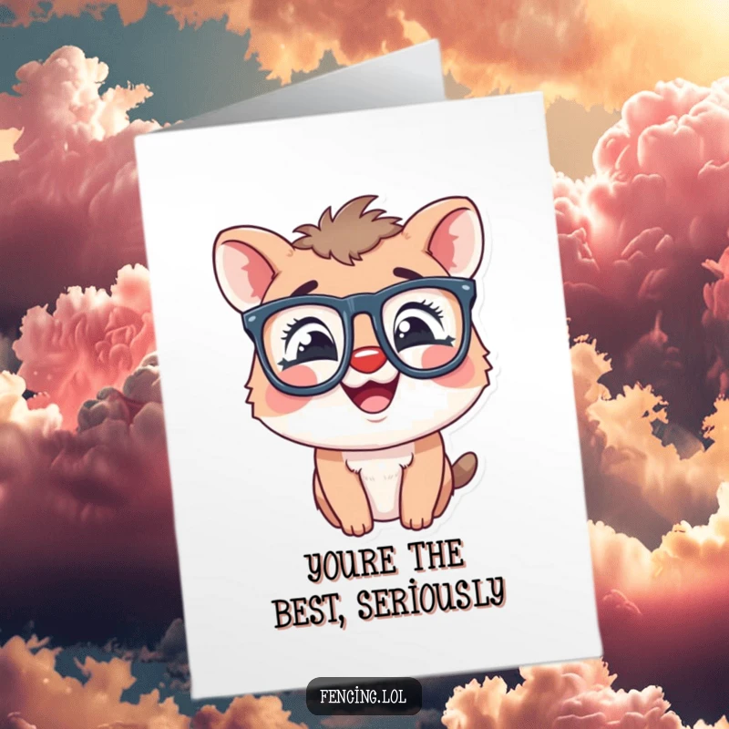 Funny Free Printable Thank You Card: Giggling animal with big glasses, sharing a hearty laugh of thanks.