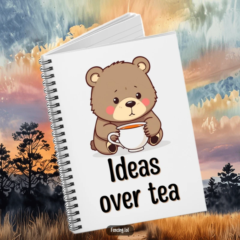 Funny Notebook: A bear gazing into a teacup, designed for jotting down humorous thoughts and introspective ideas, perfect for a funny writer.