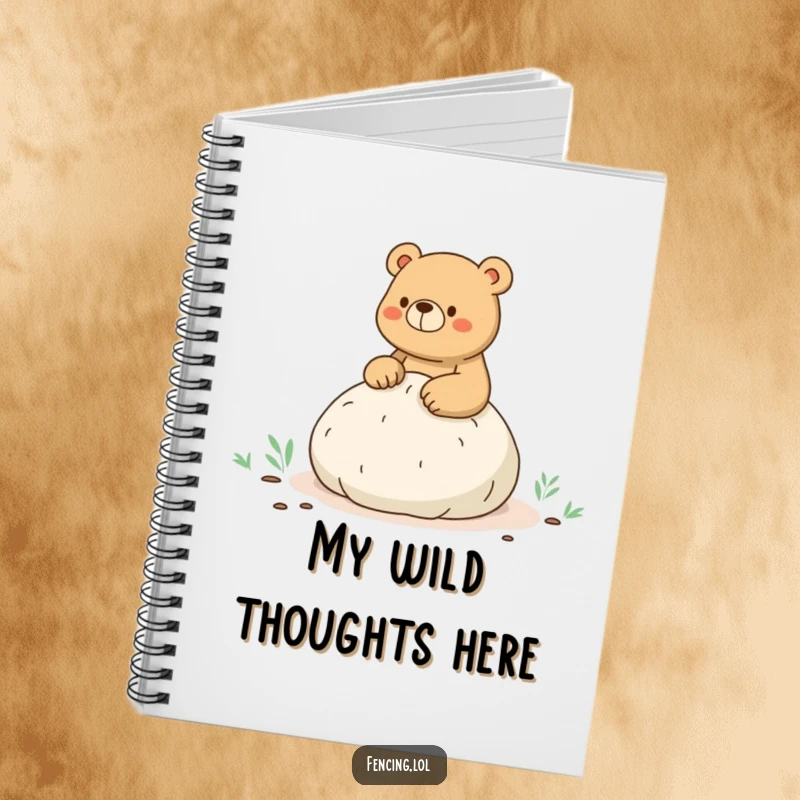 Funny notebook with a bear accidentally sitting on a whoopee cushion during a hike, perfect for journaling and sketching.