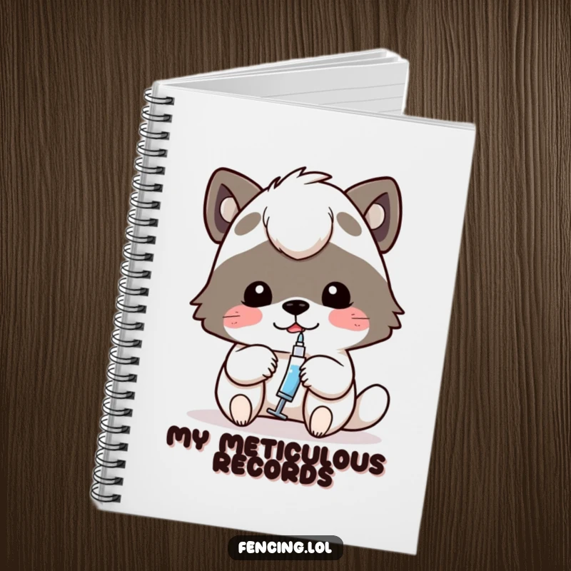 Funny notebook with a determined animal carefully using a tiny syringe, ideal for jotting down focused notes.