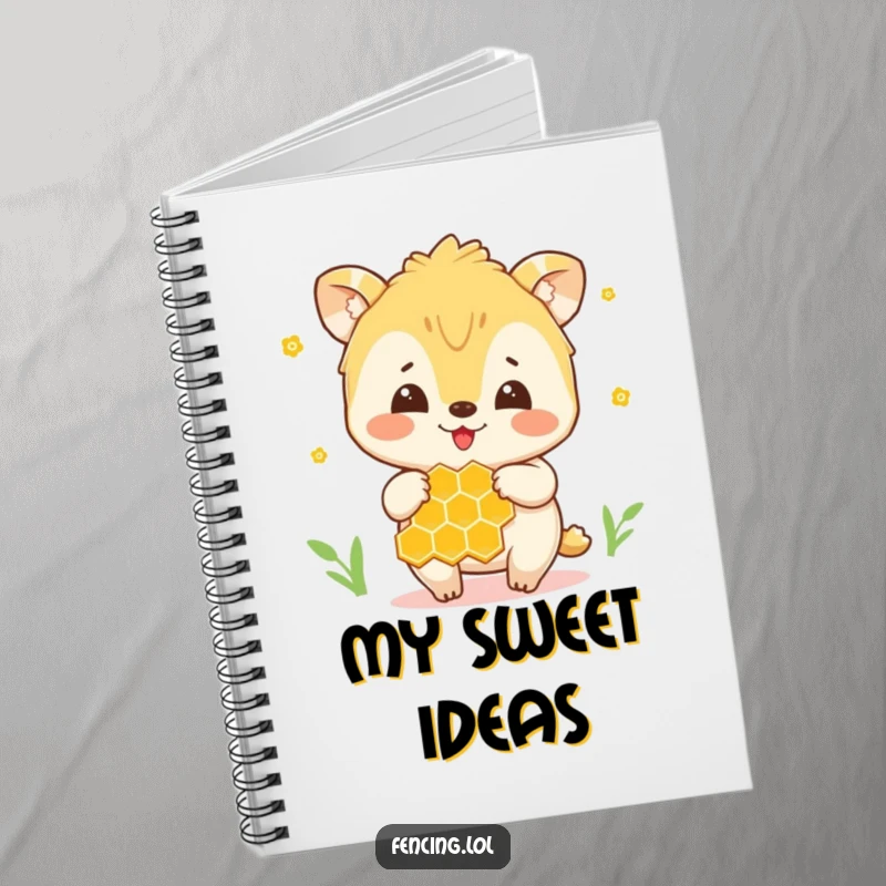 Funny notebook with a happy animal holding a honeycomb, perfect for jotting down sweet or funny notes.