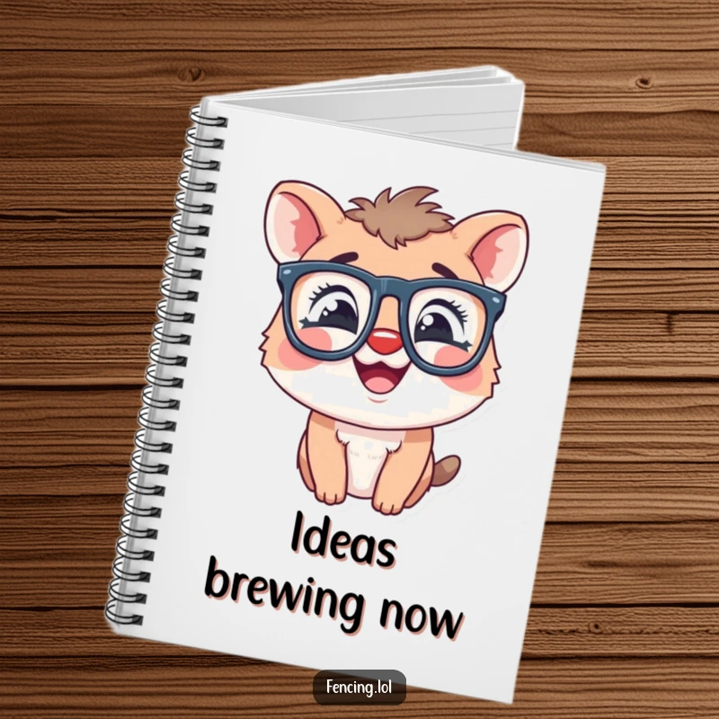 Funny notebook with a giggling animal in oversized glasses, ideal for writing down humorous thoughts and ideas.