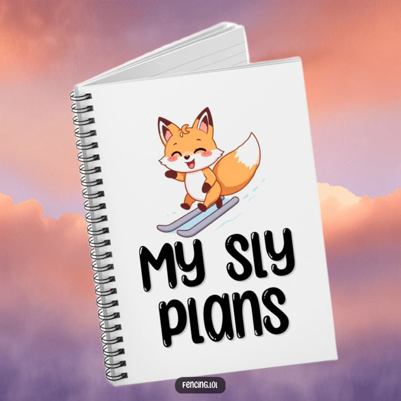 Funny notebook cover with a happy fox zipping joyfully on an ice rink, perfect for your notes and ideas.