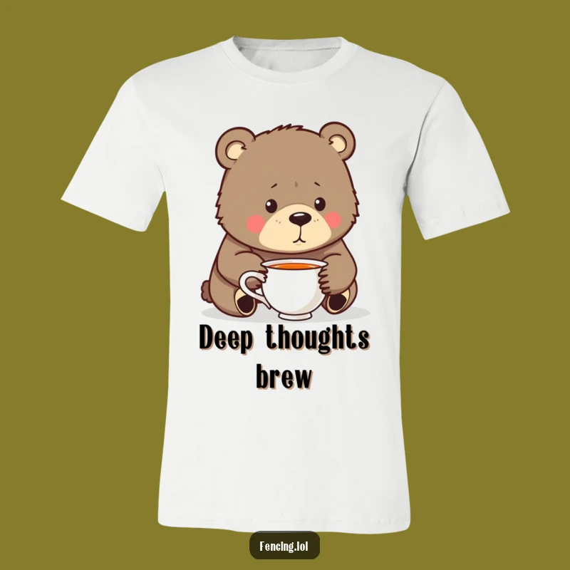 Funny Bear Contemplation T-Shirt: Teacup Thoughts Tee Gift