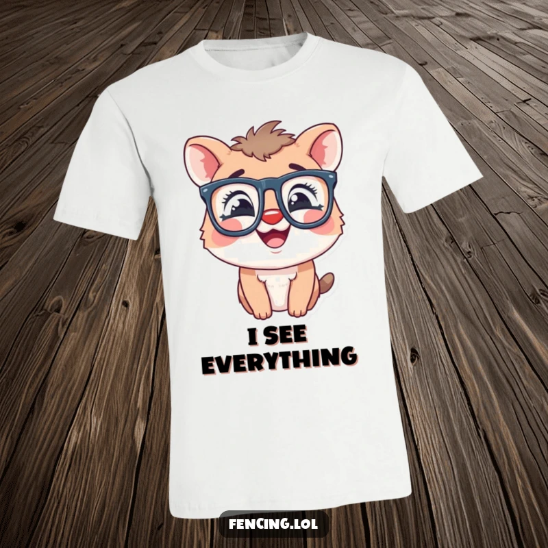 Funny t-shirt featuring a giggling animal with comically large glasses, exuding pure joy and humor.
