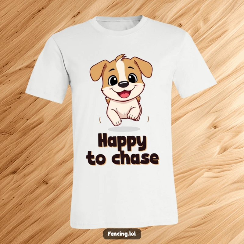 Funny T-Shirt: A curious dog speeding ahead with a wide grin, capturing excitement and playful energy for apparel.