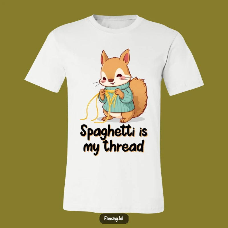 Funny Squirrel Knitting Spaghetti T-Shirt - Hilarious Crafty Critter Tee