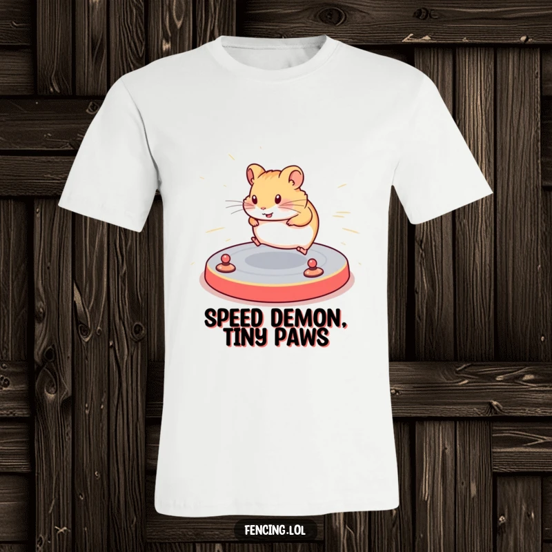 Funny t-shirt with a determined hamster navigating a complex floor routine at speed, embodying focus and athletic achievement.