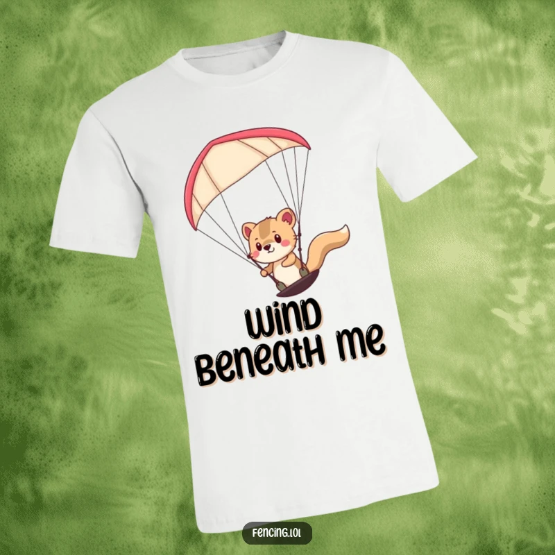 Funny determined animal paragliding with focus and skill on a t-shirt, celebrating aerial freedom and fun.