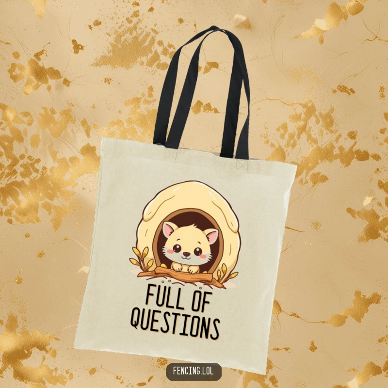 Funny tote bag showing a curious animal peeking into a beehive entrance, perfect for carrying essentials and intrigue.