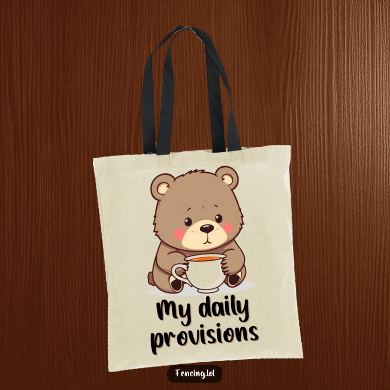Funny Tote Bag: A bear gazing into a teacup, symbolizing humorous introspection and carrying your essentials with a funny, thoughtful style.