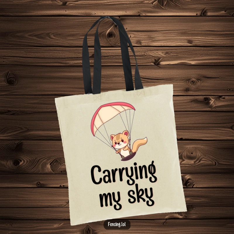 Funny determined animal paragliding skill on a durable tote bag, symbolizing adventurous spirit and practical use.