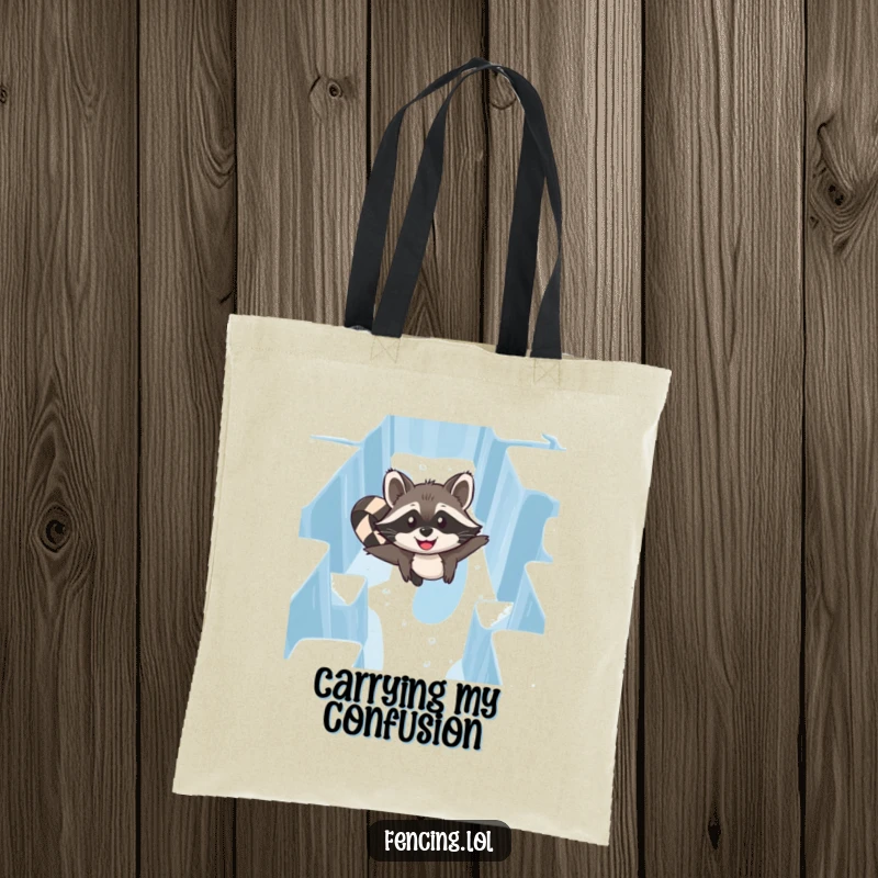 Funny Raccoon Ice Maze Tote Bag: A joyful raccoon navigating an ice maze, a humorous and practical accessory.