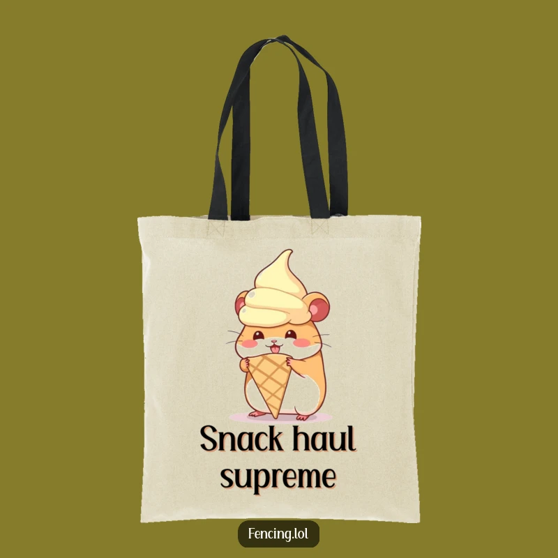 Funny Hamster Ice Cream Tote Bag, Hilarious Dessert Accessory, Sweet Lover Gift